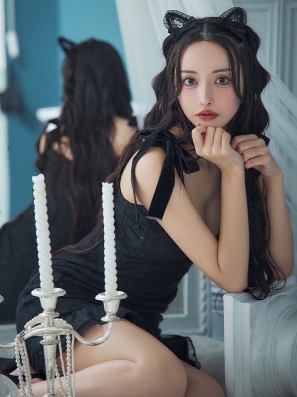 画像7: 【SALE!!】【ハロウィン】ドットレースベビードールワンピース 【コスプレ3点セット】【XS-Lサイズ/1カラー】[OF01]