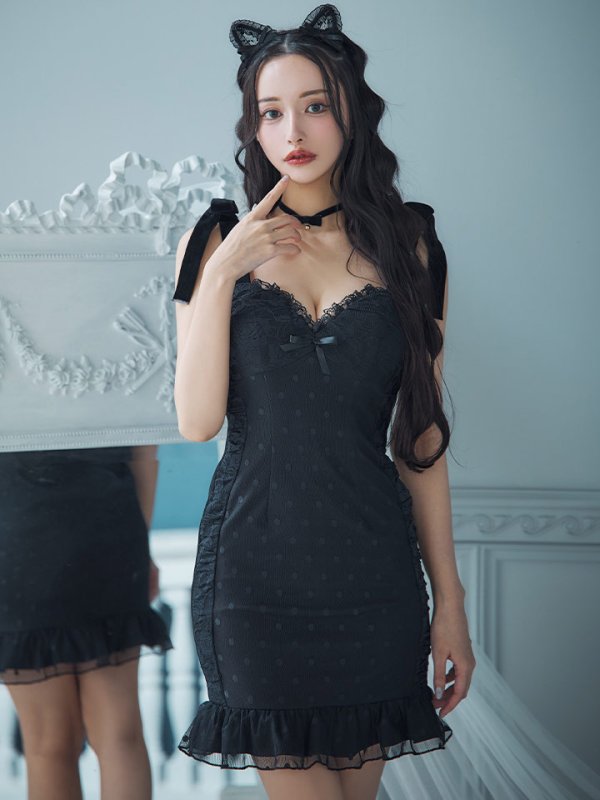 画像10: 【SALE!!】【ハロウィン】ドットレースベビードールワンピース 【コスプレ3点セット】【XS-Lサイズ/1カラー】[OF01]