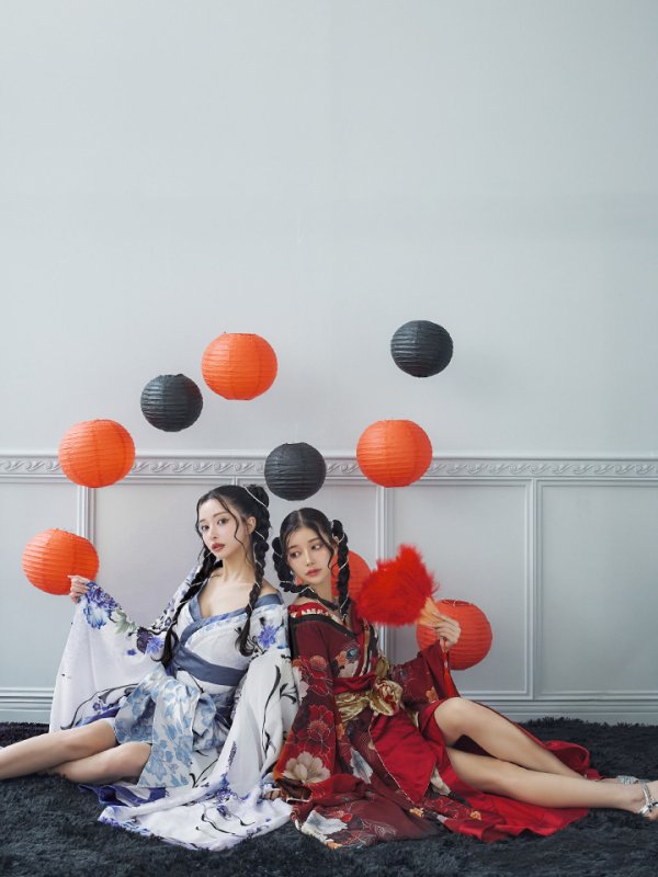 画像34: 【即日発送！】【ハロウィン】花魁ショートインロングワンピース 【コスプレ】【S-XLサイズ/2カラー】[HC03]