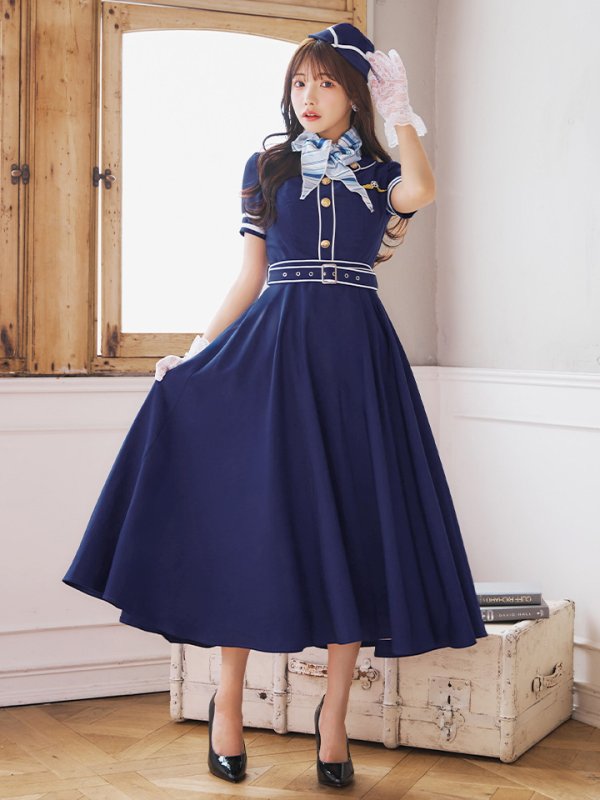 画像30: 【即日発送！】【ハロウィン】CAロングフレアワンピース 【コスプレ5点セット】 【S-XLサイズ/1カラー】[HC03]