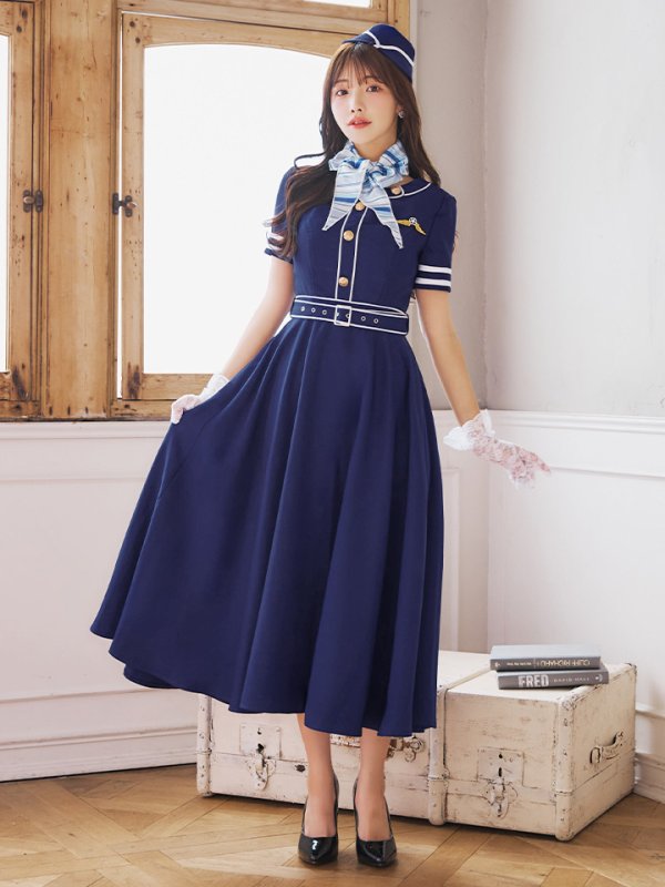 画像24: 【即日発送！】【ハロウィン】CAロングフレアワンピース 【コスプレ5点セット】 【S-XLサイズ/1カラー】[HC03]