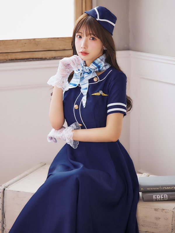 画像25: 【即日発送！】【ハロウィン】CAロングフレアワンピース 【コスプレ5点セット】 【S-XLサイズ/1カラー】[HC03]