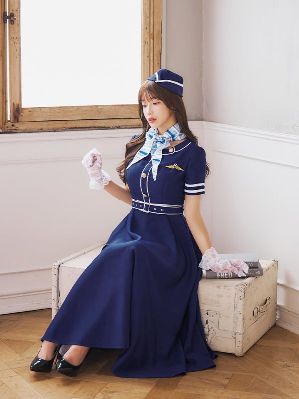 画像29: 【即日発送！】【ハロウィン】CAロングフレアワンピース 【コスプレ5点セット】 【S-XLサイズ/1カラー】[HC03]