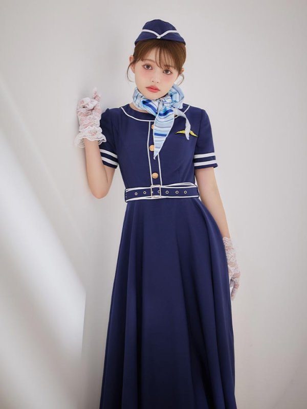 画像10: 【即日発送！】【ハロウィン】CAロングフレアワンピース 【コスプレ5点セット】 【S-XLサイズ/1カラー】[HC03]