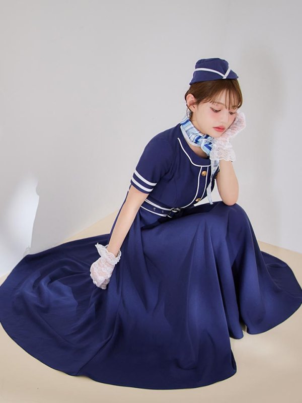 画像15: 【即日発送！】【ハロウィン】CAロングフレアワンピース 【コスプレ5点セット】 【S-XLサイズ/1カラー】[HC03]