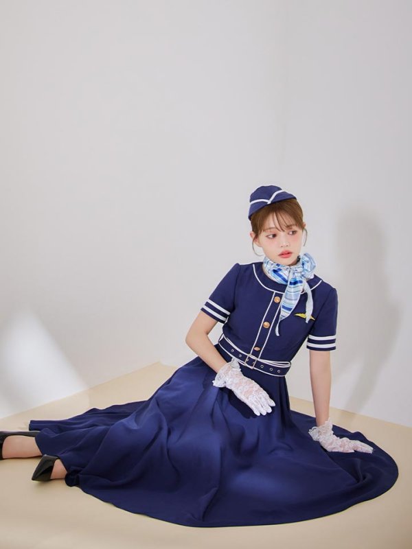 画像2: 【即日発送！】【ハロウィン】CAロングフレアワンピース 【コスプレ5点セット】 【S-XLサイズ/1カラー】[OF01]