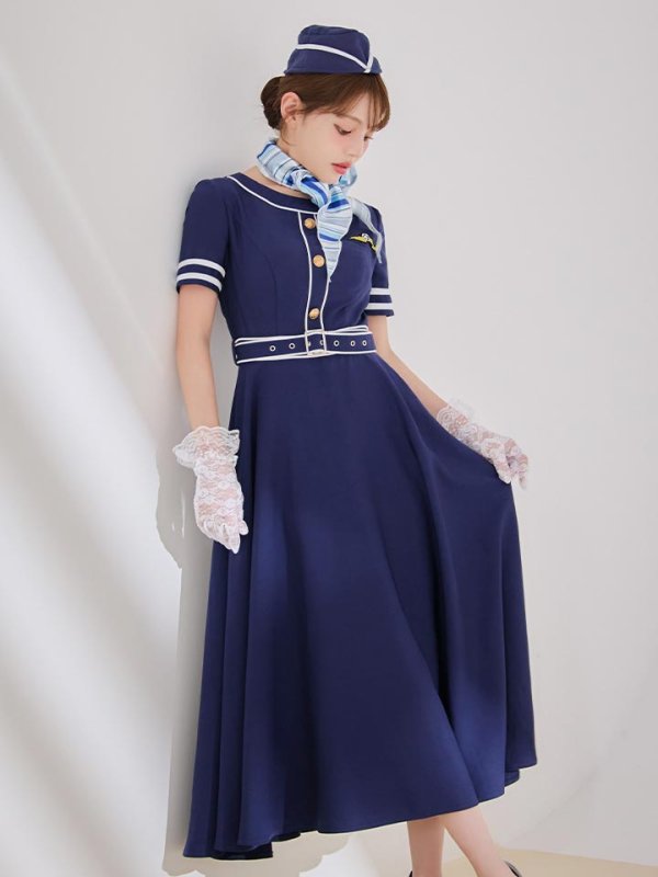 画像3: 【即日発送！】【ハロウィン】CAロングフレアワンピース 【コスプレ5点セット】 【S-XLサイズ/1カラー】[HC03]