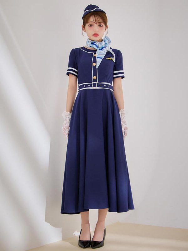 画像4: 【即日発送！】【ハロウィン】CAロングフレアワンピース 【コスプレ5点セット】 【S-XLサイズ/1カラー】[HC03]