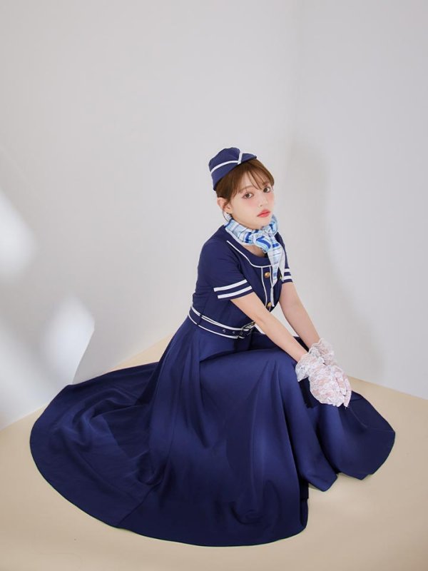 画像6: 【即日発送！】【ハロウィン】CAロングフレアワンピース 【コスプレ5点セット】 【S-XLサイズ/1カラー】[HC03]