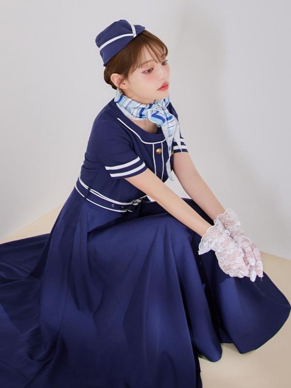 画像9: 【即日発送！】【ハロウィン】CAロングフレアワンピース 【コスプレ5点セット】 【S-XLサイズ/1カラー】[HC03]