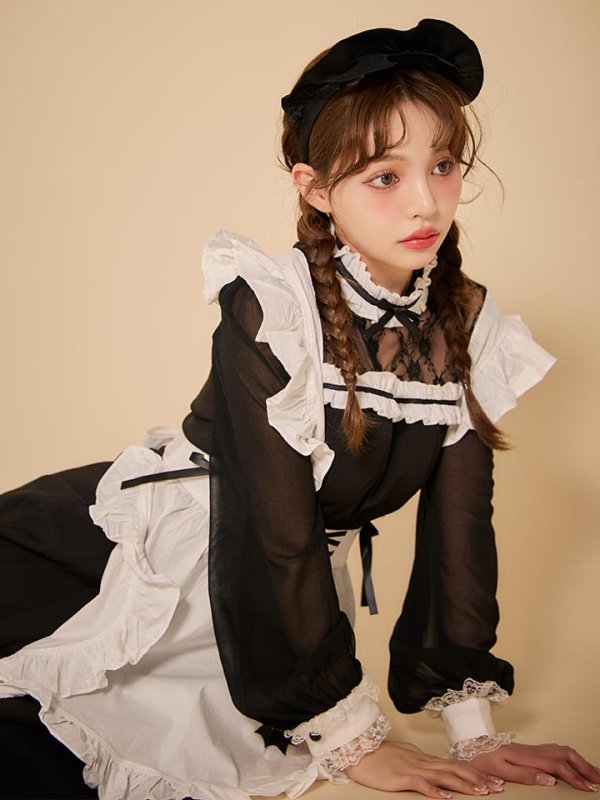 画像12: 【SALE!!】【即日発送】【ハロウィン】クラシックメイドロングワンピース【コスプレ3点セット】【S-XLサイズ/1カラー】[HC03]