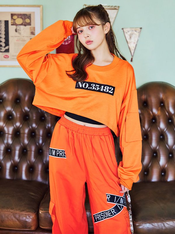 画像1: 【即日発送！】【ハロウィン】オレンジ囚人長袖Tシャツセット 【コスプレ3点セット】【S-XLサイズ/1カラー】[YMT]