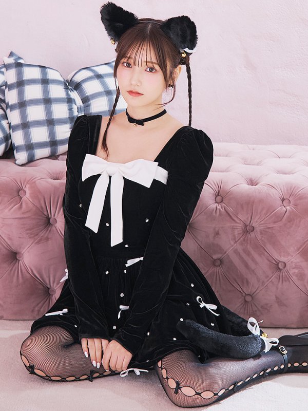 画像1: 【即日発送！】【ハロウィン】キャットリボンバルーンワンピース 【コスプレ4点セット】 【S-Lサイズ/1カラー】[YMT]