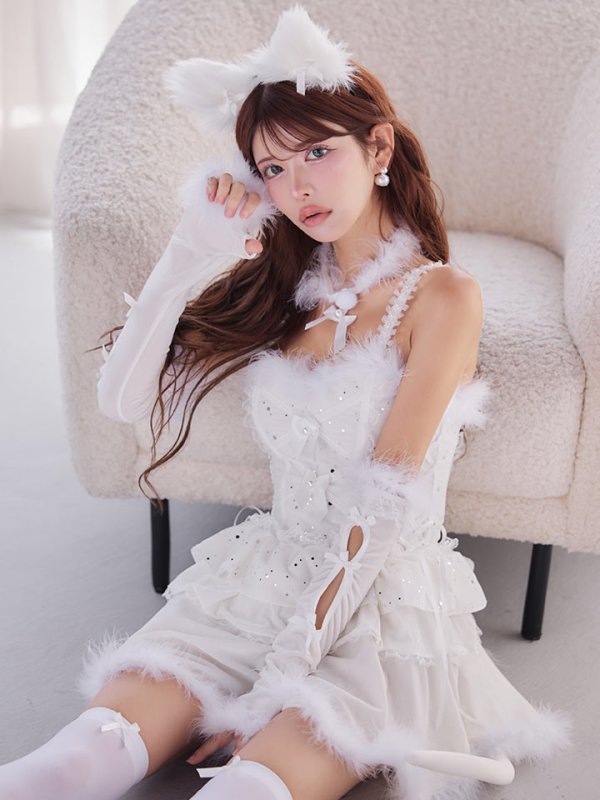 画像1: 【即日発送】【ハロウィン】デコレーションファーキャットドレス【Malymoon/マリームーン】 【コスプレ6点セット】【フリーサイズ/1カラー】[OF04]