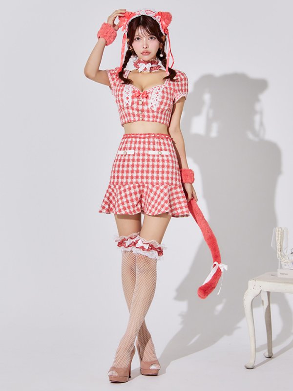 画像1: 値下げ！【即日発送】【ハロウィン】ツイードキャットセットアップ 【コスプレ6点セット】 【XS-Mサイズ/4カラー】[OF01]