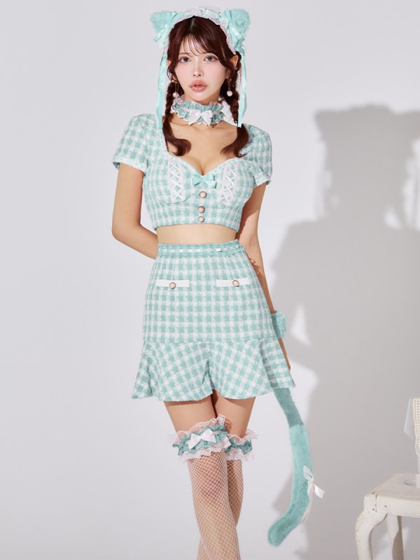 画像1: 【SALE!!】【即日発送】【ハロウィン】ツイードキャットセットアップ 【コスプレ6点セット】 【XS-Mサイズ/4カラー】[HC03]