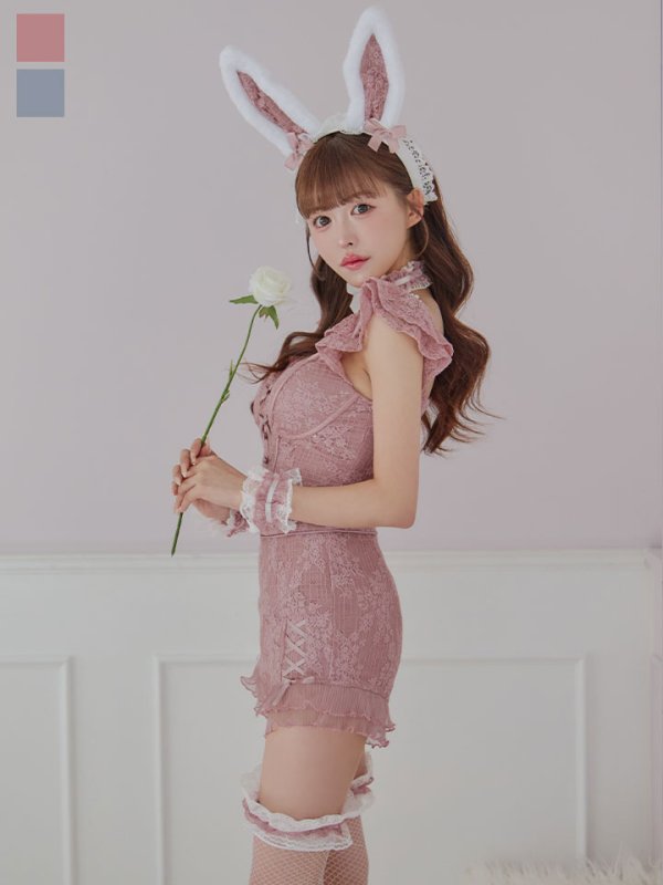 画像6: 【SALE!!】【即日発送！】【ハロウィン】 総レースバニー編み上げセットアップ【コスプレ7点セット】【XS-Mサイズ/2カラー】[HC03]