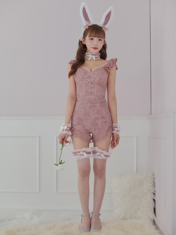 画像7: 【SALE!!】【即日発送！】【ハロウィン】 総レースバニー編み上げセットアップ【コスプレ7点セット】【XS-Mサイズ/2カラー】[HC03]