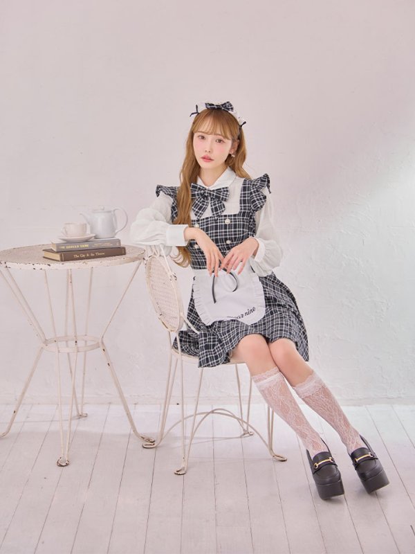 画像10: 【SALE!!】【即日発送！】【ハロウィン】ブラックチェックメイドワンピース 【コスプレ5点セット】[HC03]