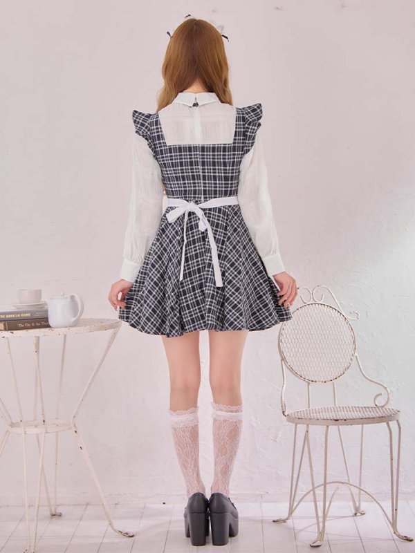 画像13: 【SALE!!】【即日発送！】【ハロウィン】ブラックチェックメイドワンピース 【コスプレ5点セット】[HC03]