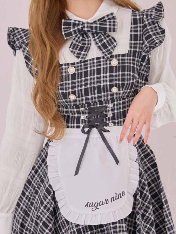 画像14: 【SALE!!】【即日発送！】【ハロウィン】ブラックチェックメイドワンピース 【コスプレ5点セット】[HC03]