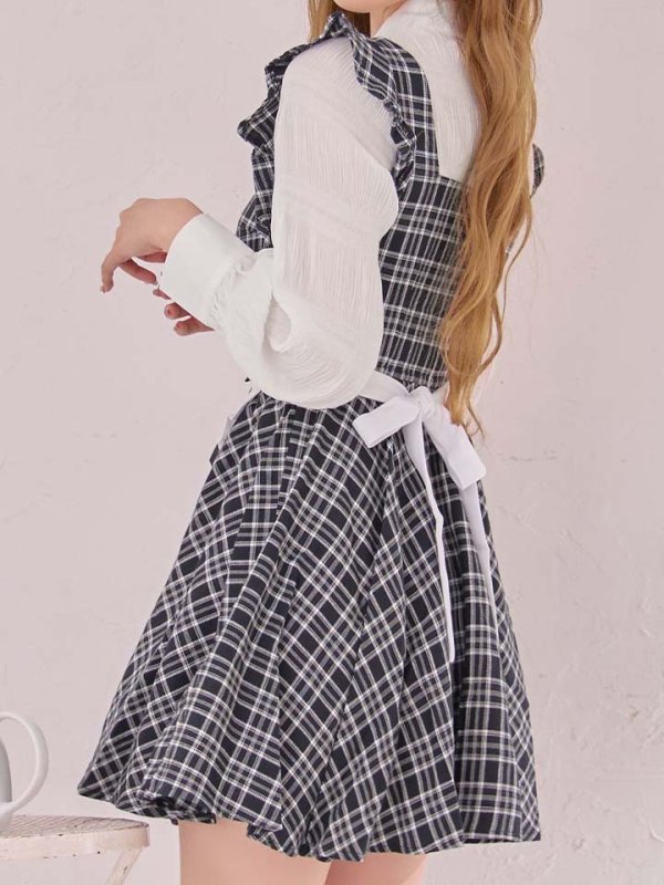 画像16: 【SALE!!】【即日発送！】【ハロウィン】ブラックチェックメイドワンピース 【コスプレ5点セット】[HC03]