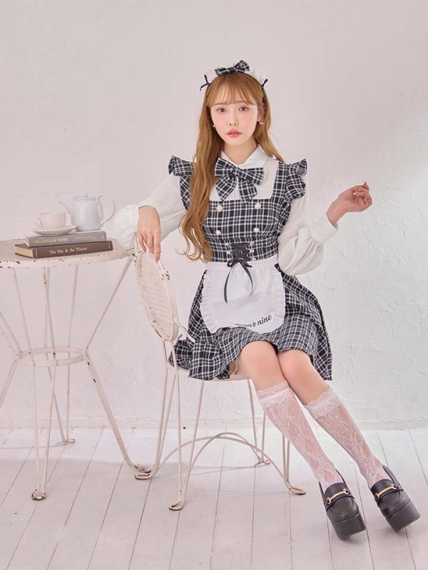 画像8: 【SALE!!】【即日発送！】【ハロウィン】ブラックチェックメイドワンピース 【コスプレ5点セット】[HC03]