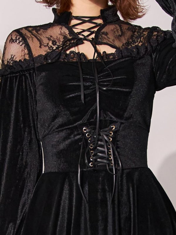 画像13: 【SALE!!】【即日発送！】【ハロウィン】ブラックキャットベロアワンピース 【コスプレ3点セット】[HC03]