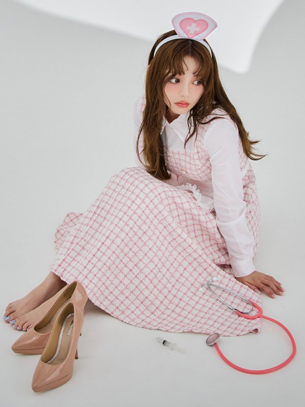 画像1: 【即日発送！】【ハロウィン】ナースツイードロングフレア 【コスプレ3点セット】 【S-XLサイズ/1カラー】[OF01]