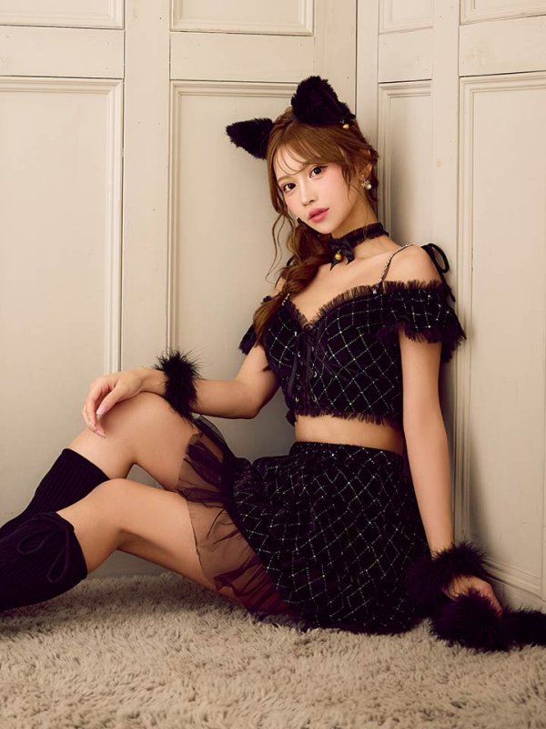 画像14: 【即日発送】【ハロウィン】キャットオフショルビジューセットアップ【コスプレ6点セット】【XS-Lサイズ/3カラー】[HC03]