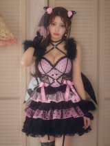 【即日発送】【送料無料！】【桜咲乃愛コラボ】【ハロウィン】ゴシックデビルワンピース【コスプレ6点セット】【XS-Mサイズ/1カラー】[HC03]ももか着用