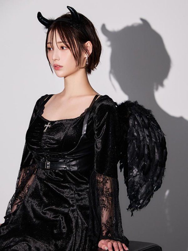 画像5: 【即日発送】【ハロウィン】ハーネスデビルベロアワンピース【コスプレ5点セット】【XS-XLサイズ/1カラー】[HC03]