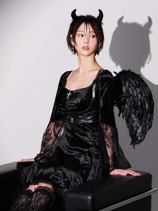 画像7: 【即日発送】【ハロウィン】ハーネスデビルベロアワンピース【コスプレ5点セット】【XS-XLサイズ/1カラー】[HC03]