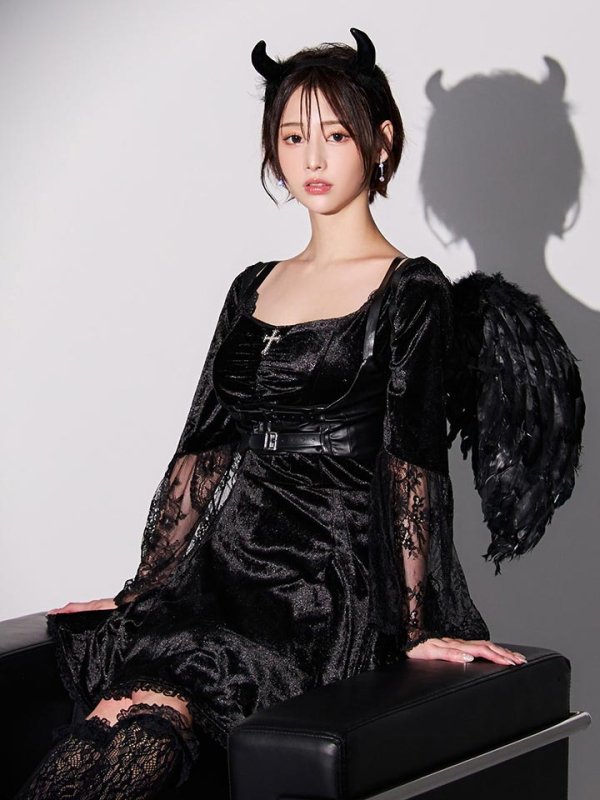 画像9: 【即日発送】【ハロウィン】ハーネスデビルベロアワンピース【コスプレ5点セット】【XS-XLサイズ/1カラー】[HC03]