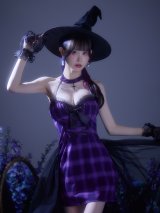 【送料無料！】【ハロウィン】チュールロングトレーン魔女コスプレ【コスプレ4点SET】【XS-Mサイズ】【予約/9月下旬発送予定】[OF03]ゆりにゃ着用