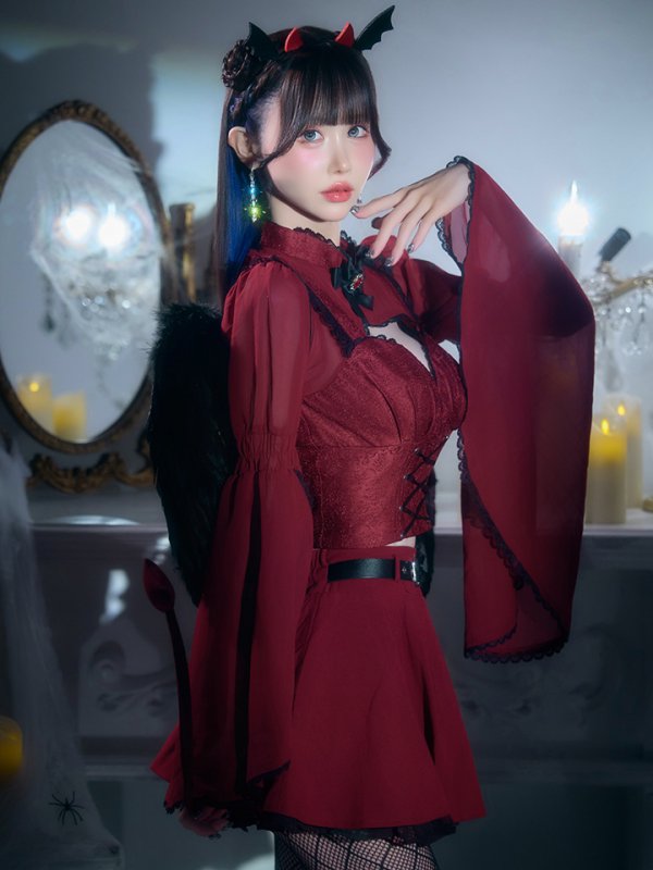 画像3: 【送料無料！】【ハロウィン】ケープロングスリーブリボンデビルコスプレ【コスプレ4点SET】【S-Lサイズ】[OF03]ゆりにゃ着用