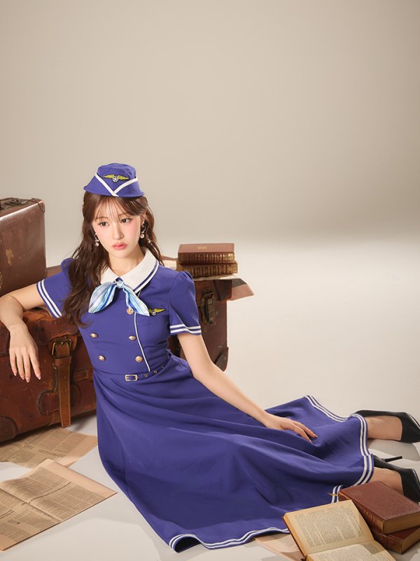 画像2: 【ハロウィン】CAロングフレア【コスプレ4点SET】【S-XLサイズ】[OF03]加藤美南着用