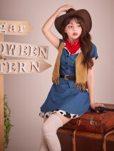 【送料無料！】【ハロウィン】デニムカウガールコスプレセット【コスプレ6点SET】【S-Lサイズ】【予約/9月下旬発送予定】[OF03]吉木千沙都（ちぃぽぽ）着用