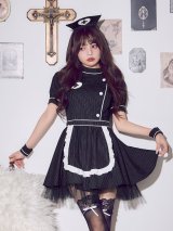 【送料無料！】【ハロウィン】ストライプナースフレアワンピース【コスプレ4点SET】【XS-Lサイズ】【予約/9月下旬発送予定】[OF03]吉木千沙都（ちぃぽぽ）着用