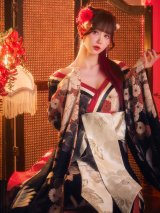 【即日発送】【ハロウィン】鶴花柄花魁ワンピース【コスプレ2点SET】【S-Lサイズ】[OF04]ゆりにゃ着用