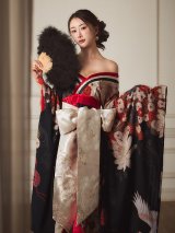 【送料無料！】【ハロウィン】鶴花柄花魁ワンピース【コスプレ2点SET】【S-Lサイズ】【一部予約/9月中旬発送予定】[OF03]ゆい着用