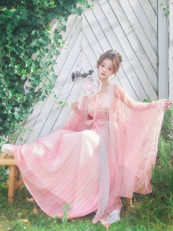 画像3: 【送料無料！】【ハロウィン】ピンク花刺繍ロングシフォン漢服セット【コスプレ4点SET】【Fサイズ】【一部予約/8月下旬発送予定】[OF03]
