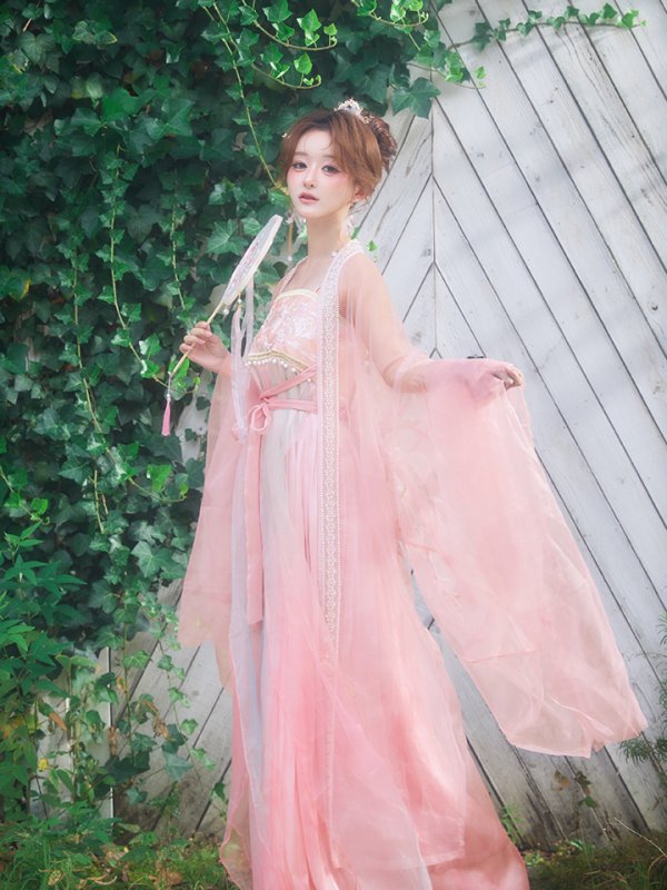 画像5: 【送料無料！】【ハロウィン】ピンク花刺繍ロングシフォン漢服セット【コスプレ4点SET】【Fサイズ】【一部予約/8月下旬発送予定】[OF03]