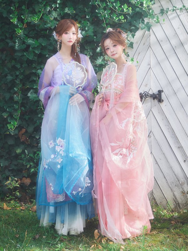 画像16: 【送料無料！】【ハロウィン】ピンク花刺繍ロングシフォン漢服セット【コスプレ4点SET】【Fサイズ】【一部予約/8月下旬発送予定】[OF03]
