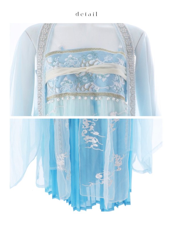 画像27: 【送料無料！】【ハロウィン】アイスブルー刺繍ロングシフォン漢服セット【コスプレ3点SET】【Fサイズ】【予約/8月下旬発送予定】[OF03]三上悠亜着用