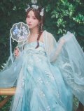 【即日発送】【送料無料！】【ハロウィン】アイスブルー刺繍ロングシフォン漢服セット/天女/織姫【コスプレ3点SET】【Fサイズ】[OF04]三上悠亜着用