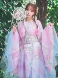 【即日発送】【送料無料！】【ハロウィン】ピンク×ブルー花刺繍ロングシフォン漢服セット【コスプレ4点SET】【Fサイズ】[OF03]三上悠亜着用