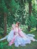 画像22: 【一部予約商品/8月下旬発送予定】【送料無料！】【ハロウィン】ピンク×ブルー花刺繍ロングシフォン漢服セット【コスプレ4点SET】【Fサイズ】[OF03]三上悠亜着用 (22)