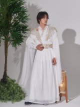 【送料無料！】【ハロウィン】ホワイト×ゴールド刺繍ロング漢服【コスプレ6点SET】【Fサイズ】[OF03]今井暖大着用