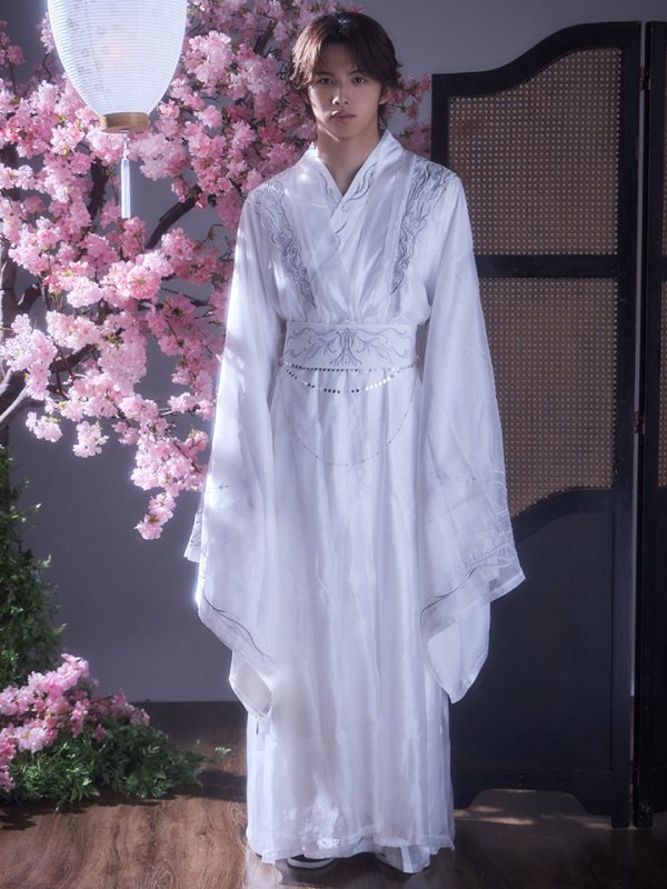画像5: 【送料無料！】【ハロウィン】ホワイト×シルバー刺繍漢服【コスプレ5点SET】【Fサイズ】[OF03]今井暖大着用